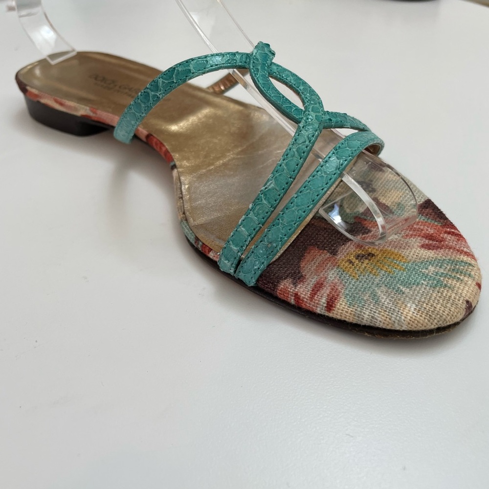 Dolce & Gabbana Turquoise Snake-Embossed Leather & Floral Canvas Flats Size 7.5 - Picture 9 of 9